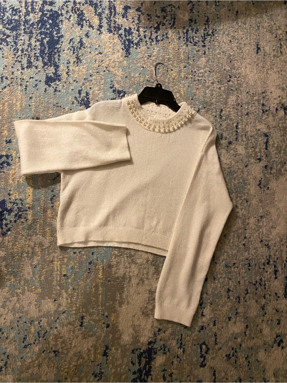 H&M Pearl-Embellished Cream Crewneck Sweater